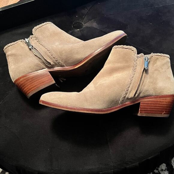 Sam Edelman boots Paige fringe bootie suede greige ankle stacked heel Sz 7.5 - Picture 4 of 13